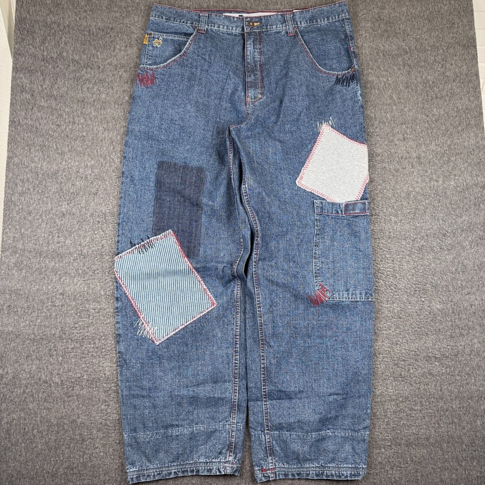 Vintage Paco Jeans Mens 40x33 Blue Patchwork Baggy Wide Leg Skate Y2K NWT